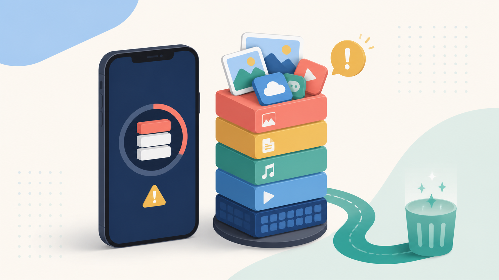 iPhoneのストレージ容量がいっぱいの状態を表すイラスト